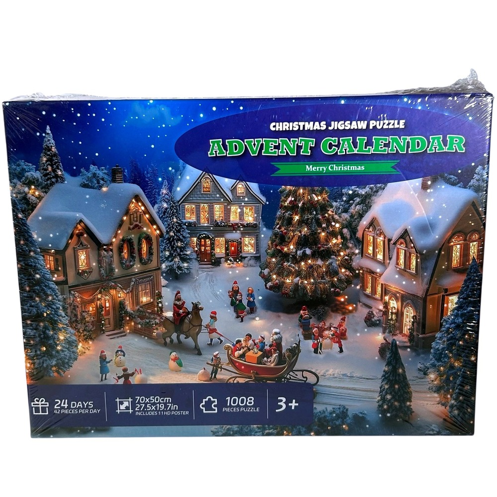 Christmas Town Jigsaw Puzzle Advent Calendar 1008 Piece Holiday Festive Fun NEW